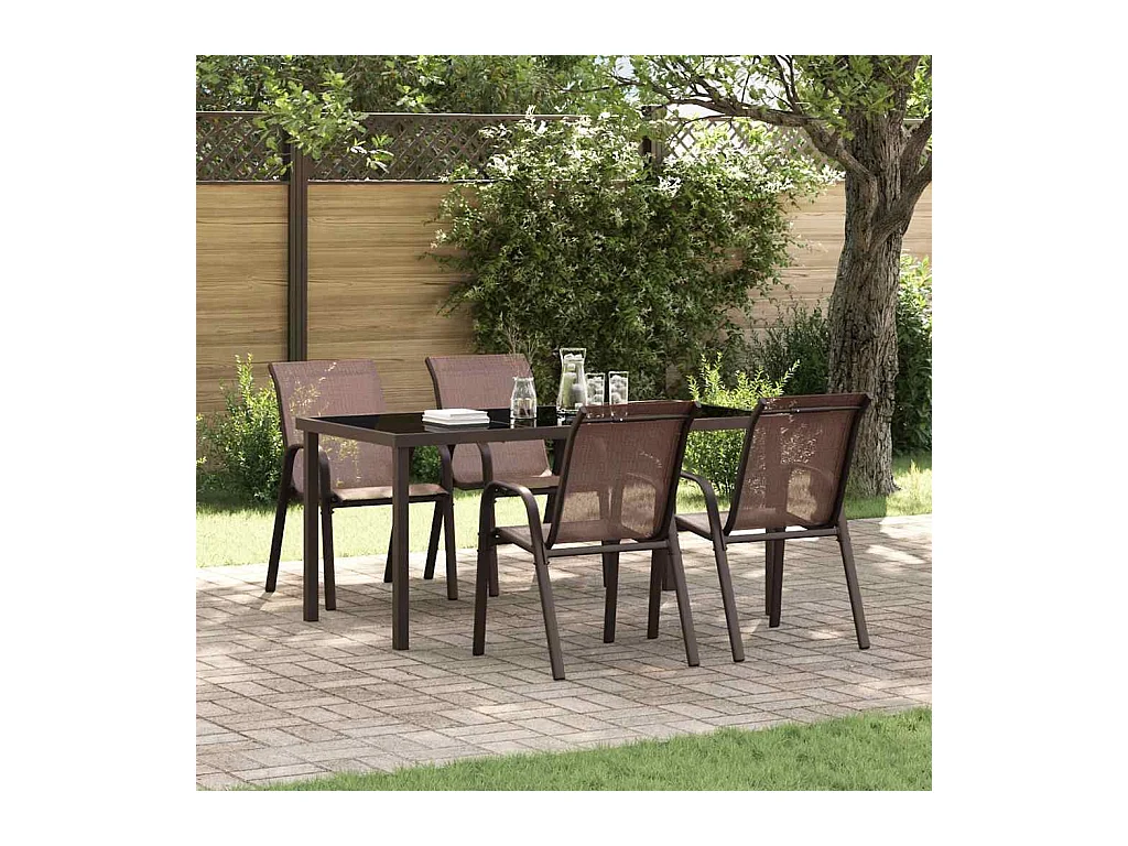 Chaises empilables de jardin lot de 4 Marron Tissu textilène