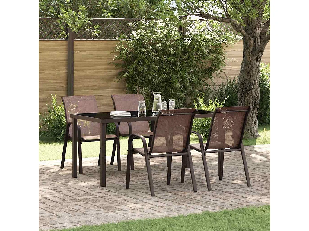 Sedie da Giardino Impilabili 4 pz in Tessuto Textilene Marrone