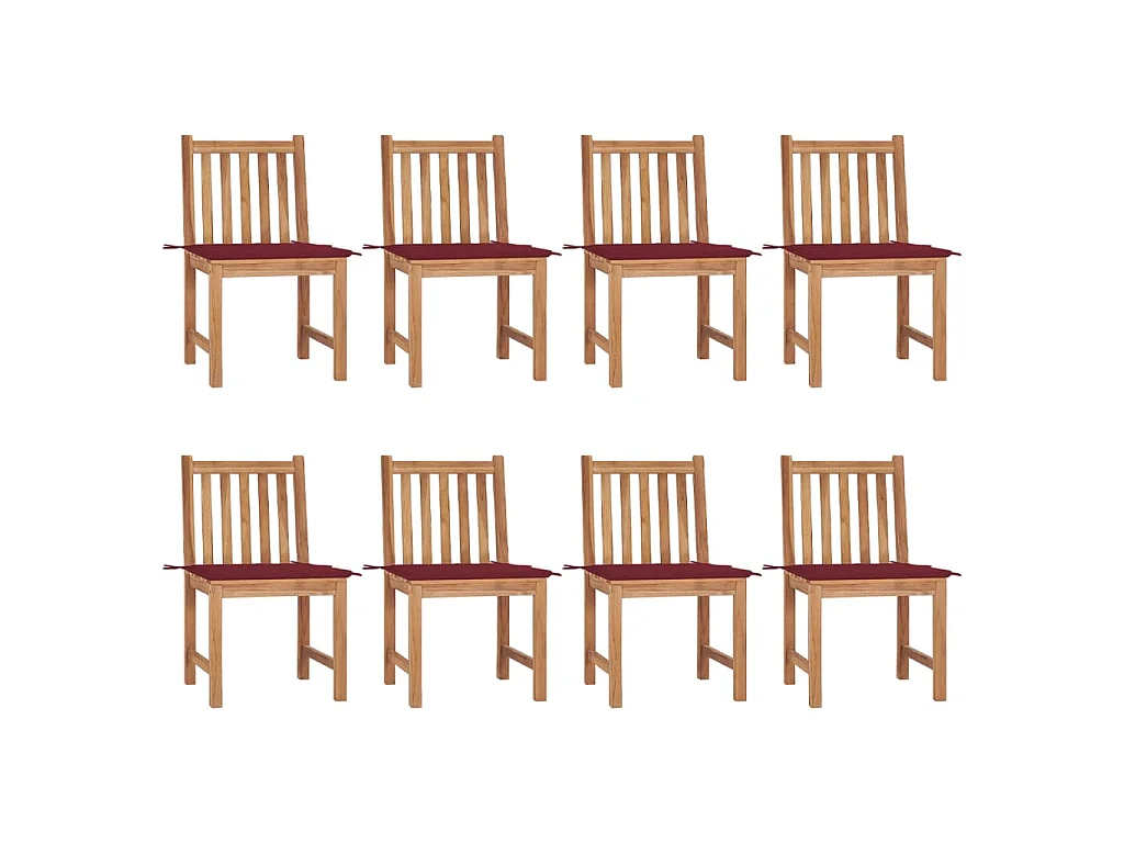 Chaises de jardin lot de 8 avec coussins Bois de teck massif