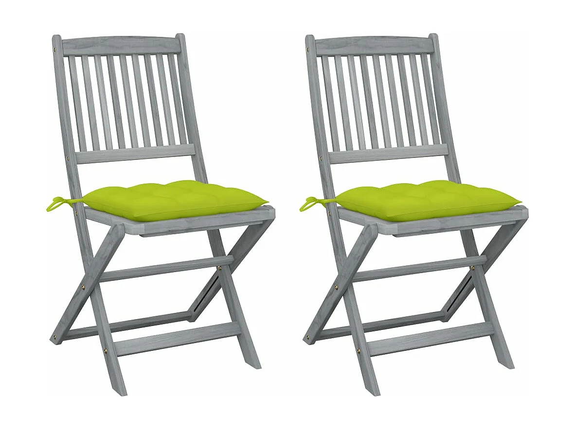 Sedie da Giardino Pieghevoli 2 pz con Cuscini Massello Acacia