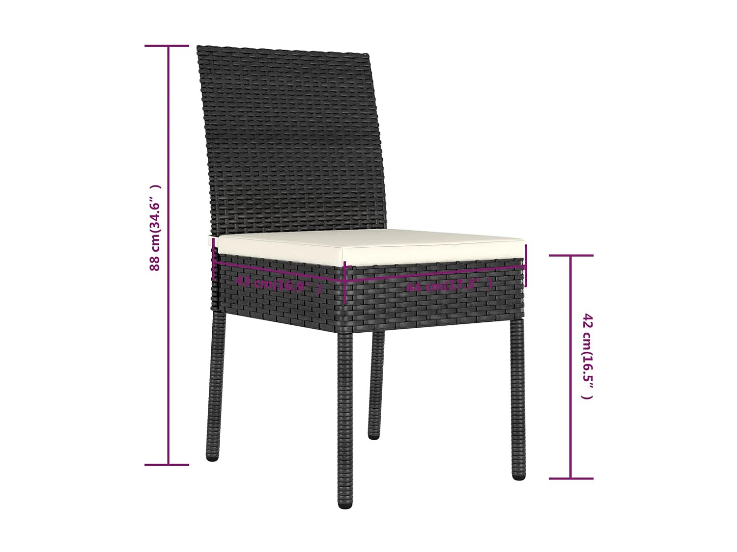 Chaises à manger de jardin lot de 4 Résine tressée Noir