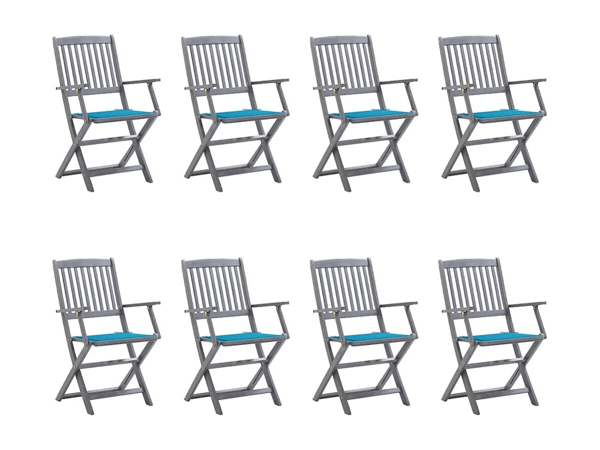 Sedie da Giardino Pieghevoli 8 pz con Cuscini Massello Acacia