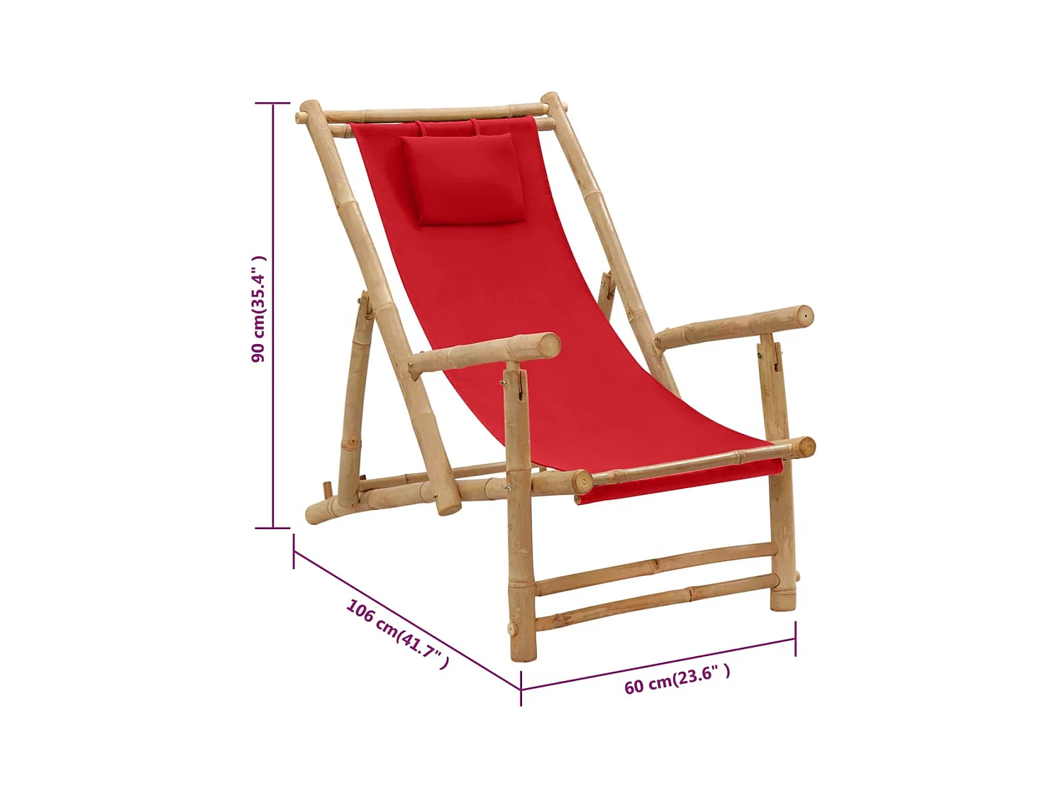 Sedia a Sdraio in Bambù e Tela Rosso