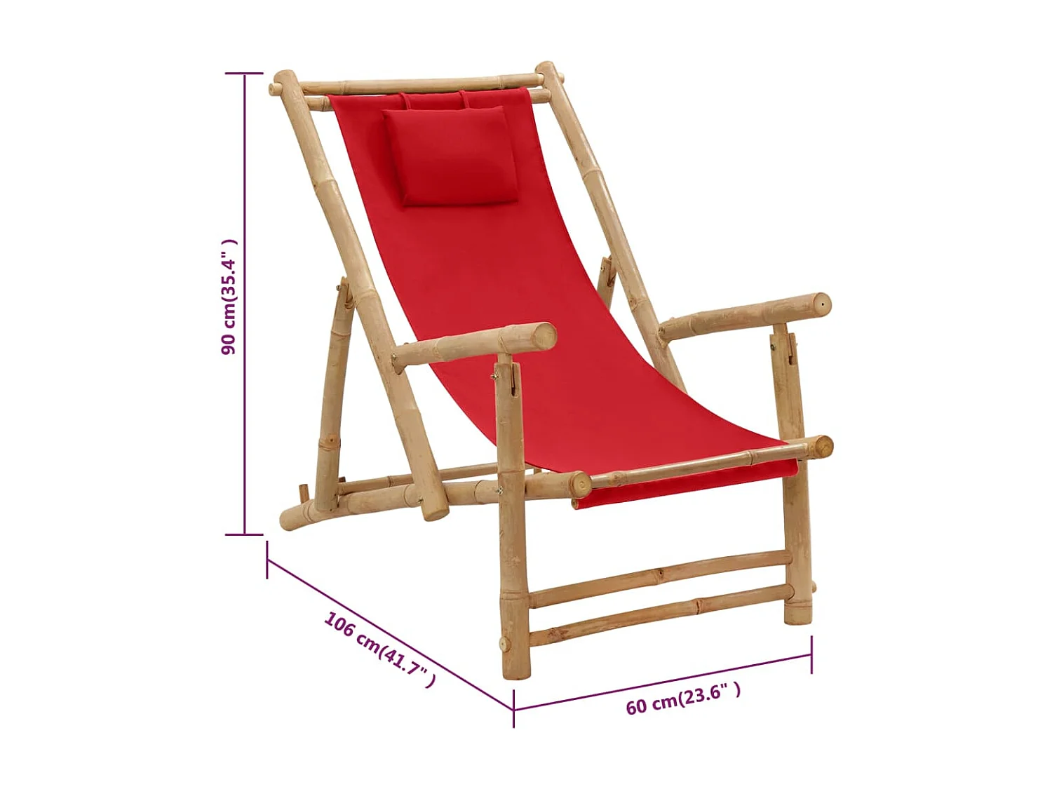 Terrasstoel bamboe en canvas rood