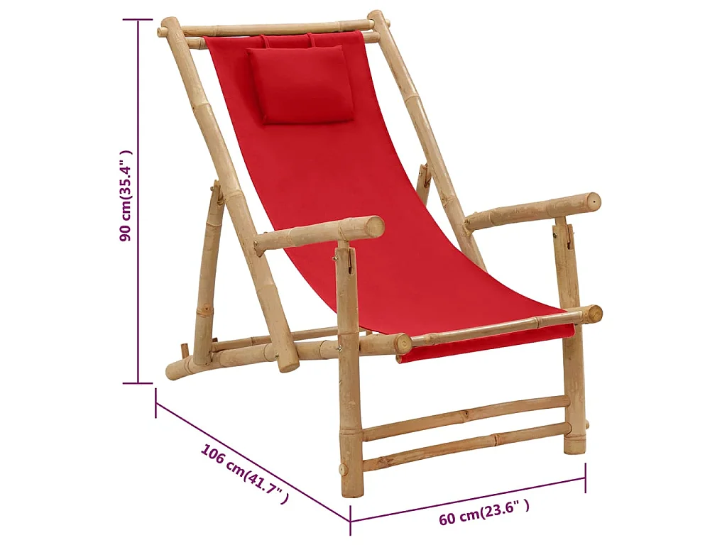 Chaise de terrasse Bambou et toile Rouge