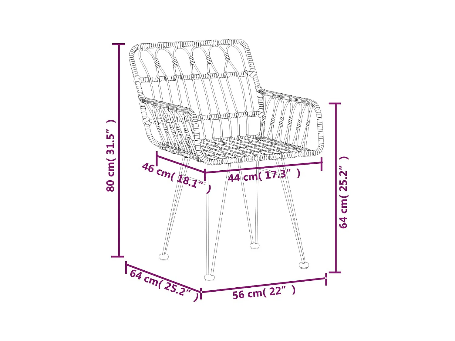 Tuinstoelen 2 st met armleuning 56x64x80 cm PE-rattan zwart