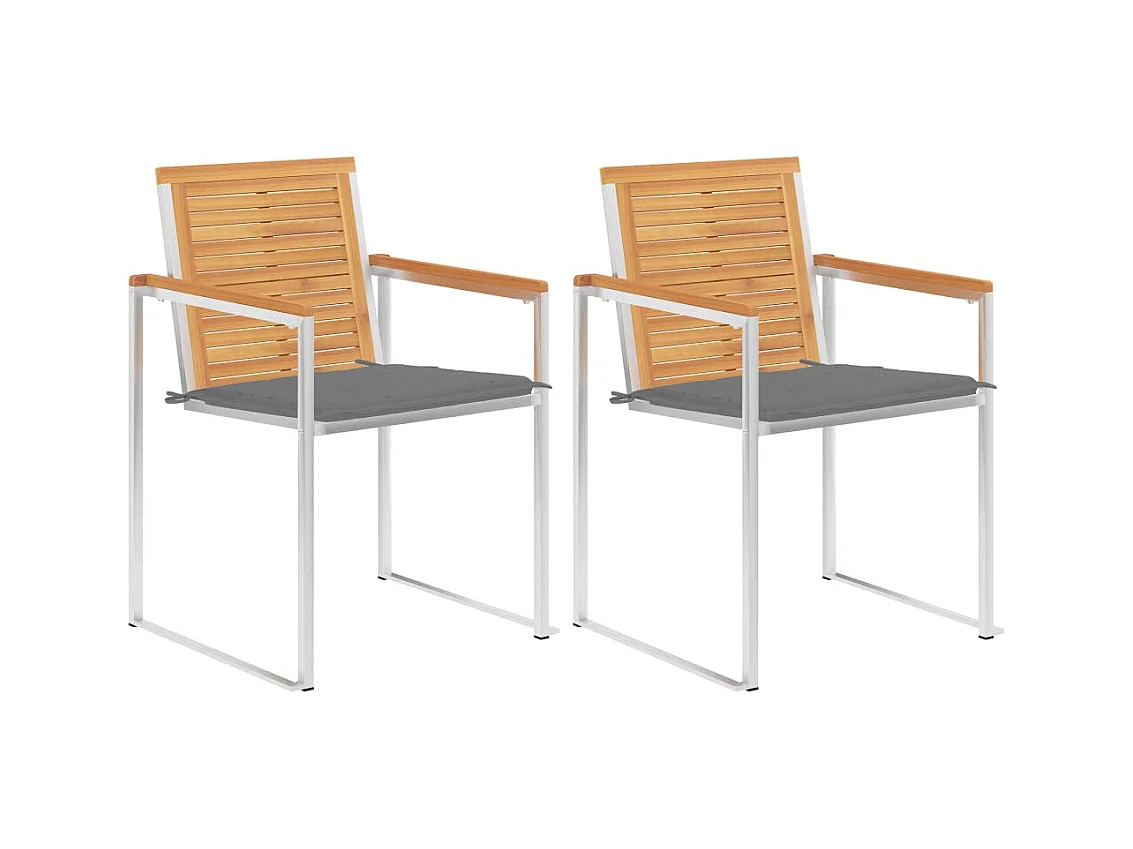 Gartenstühle mit Kissen 2 Stk. Massivholz Teak und Stahl