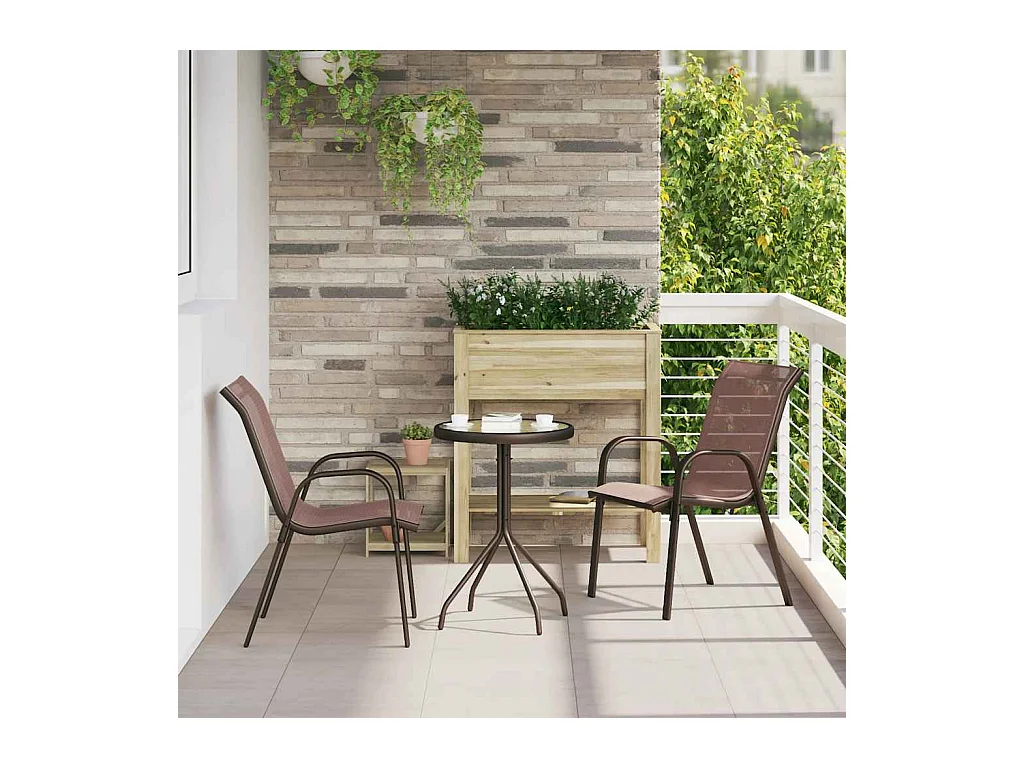 Chaises empilables de jardin lot de 2 Marron Tissu textilène