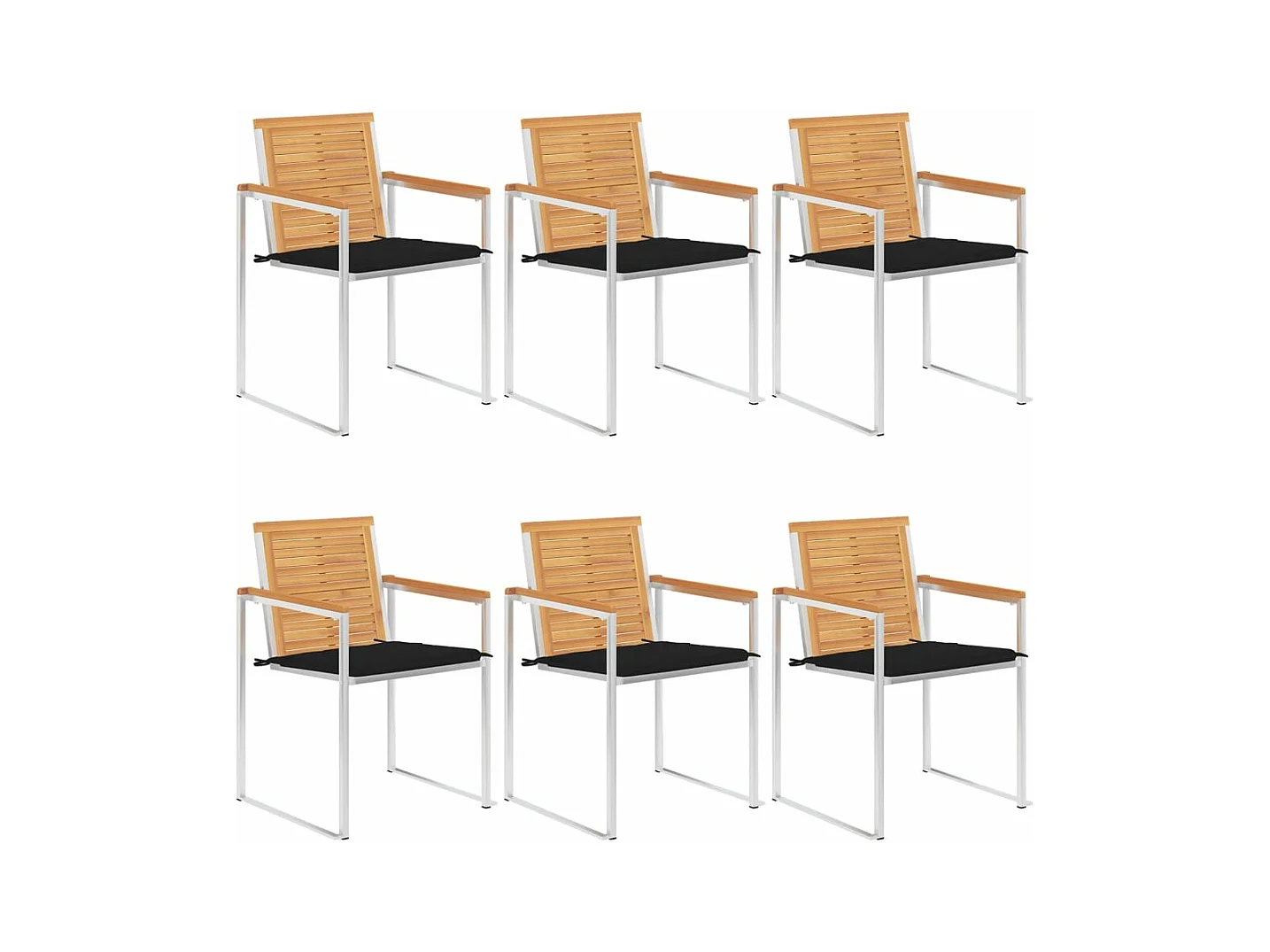 Chaises de jardin lot de 6 avec coussins Bois de teck massif