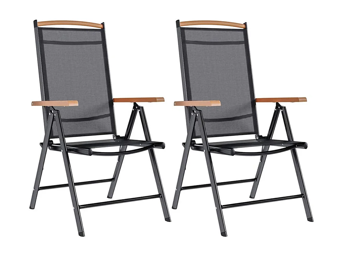 Tuinstoelen inklapbaar 2 st aluminium en textileen zwart