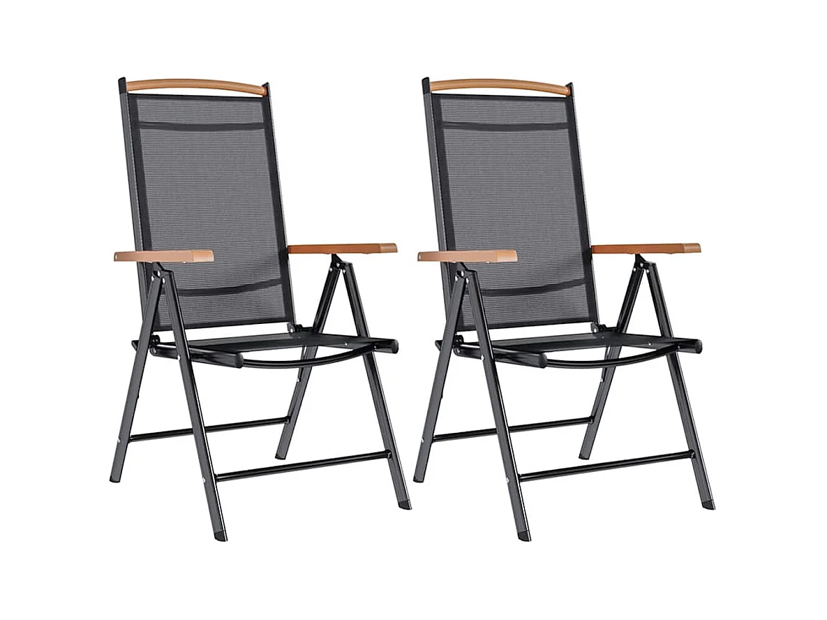 Chaises de jardin pliables lot de 2 aluminium et textilène noir