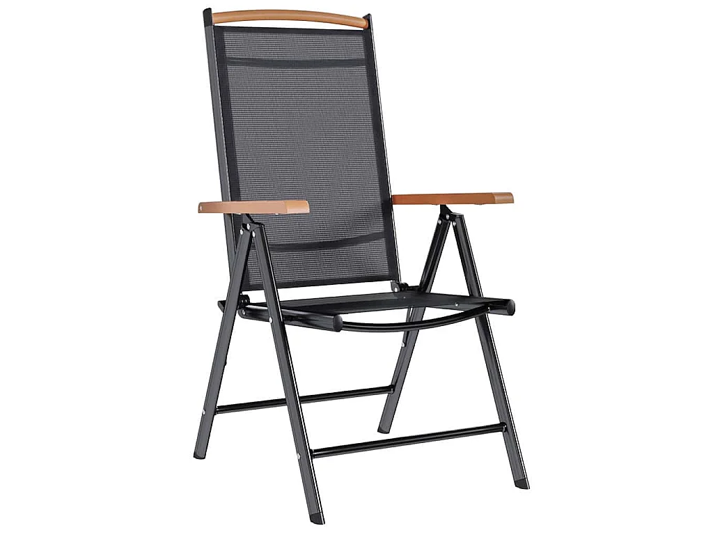 Klappstühle, 2 Stück, Aluminium und Textilene, Schwarz