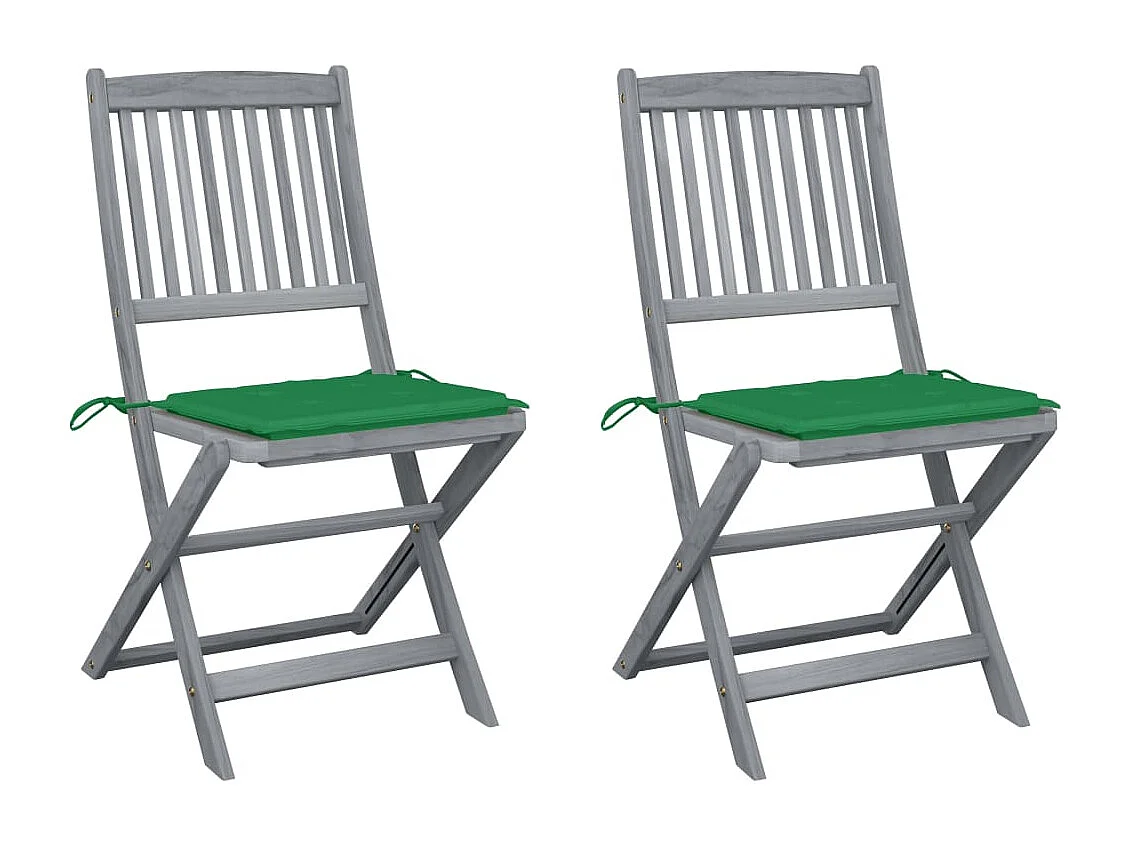 Chaises pliables d'extérieur lot de 2 et coussins Bois d'acacia