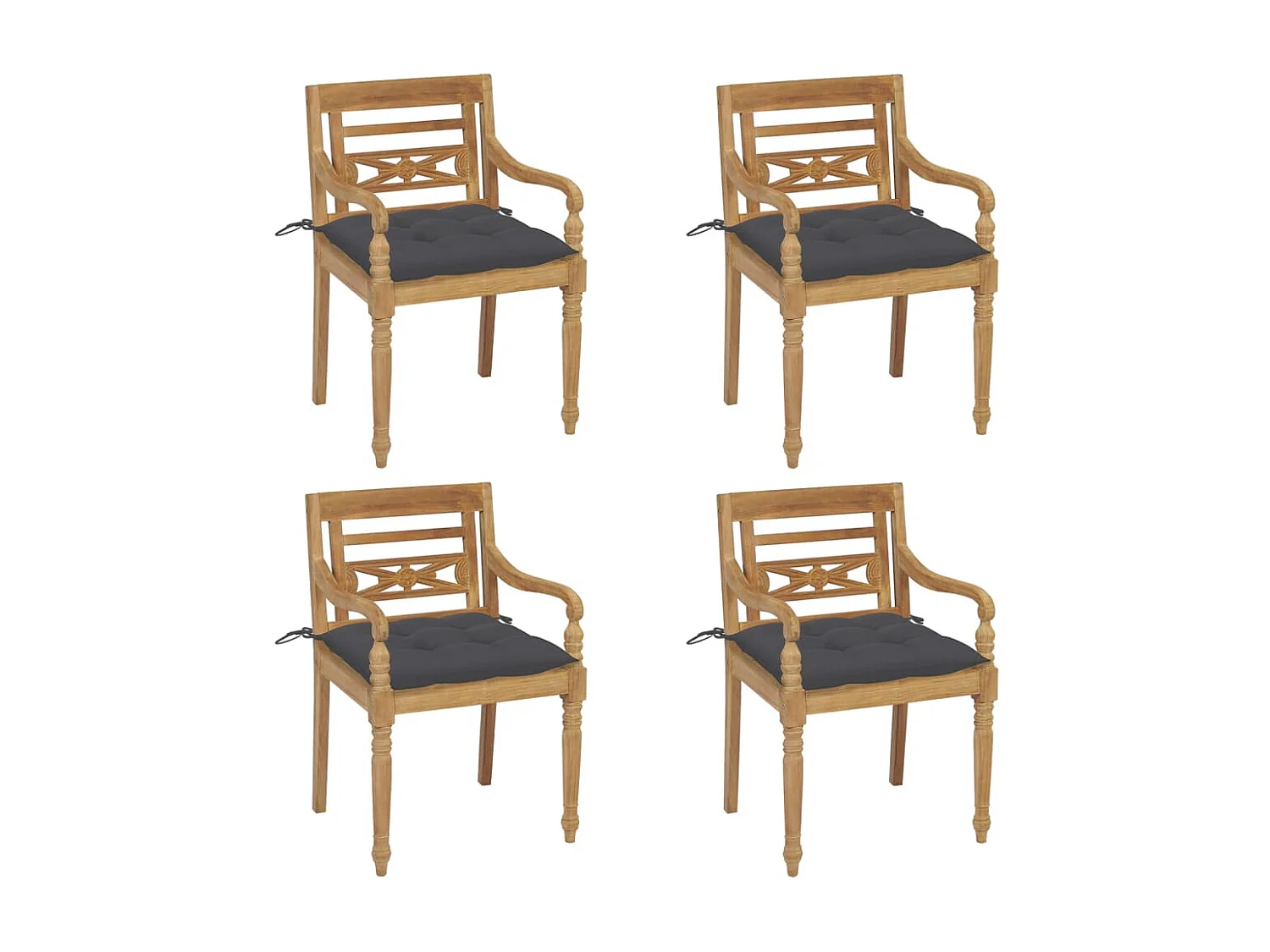 Chaises Batavia avec coussins lot de 4 Bois de teck solide