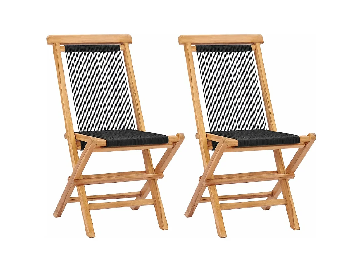 Sedie da Giardino Pieghevoli 2pz Legno Massello di Teak e Corda