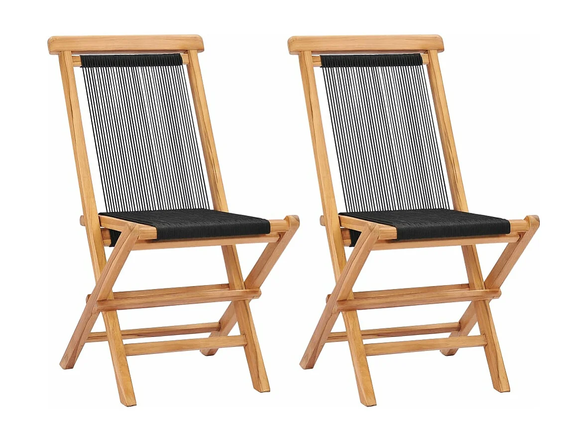 Tuinstoelen inklapbaar 2 st massief teakhout en touw