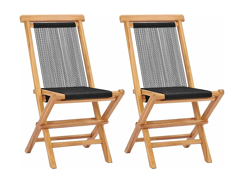 Tuinstoelen inklapbaar 2 st massief teakhout en touw