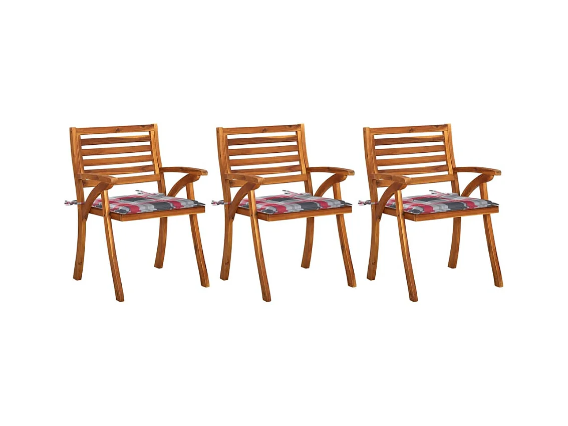 Chaises à manger de jardin avec coussins lot de 3 Acacia massif