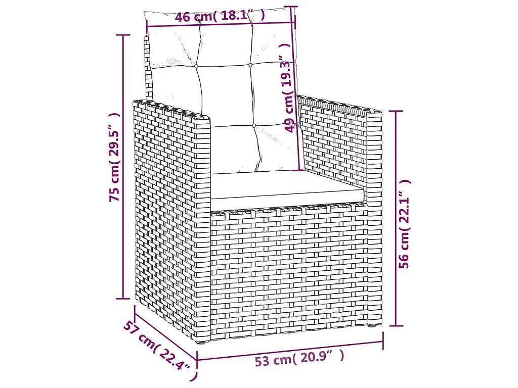 Fauteuil de jardin avec coussins Gris Résine tressée
