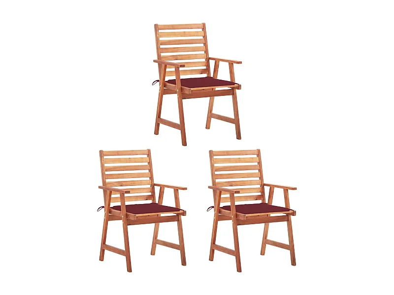 Chaises à manger d'extérieur lot de 3 et coussins Acacia massif