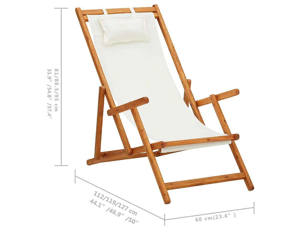 Chaise pliante en bois d'eucalyptus massif et tissu crème