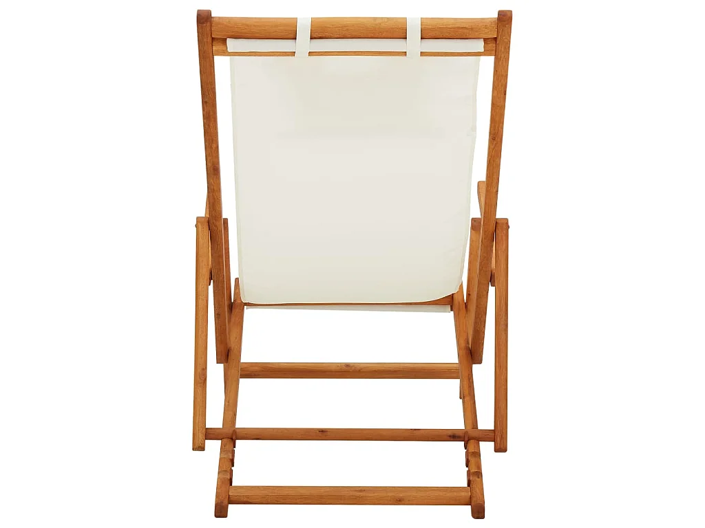 Chaise pliante en bois d'eucalyptus massif et tissu crème