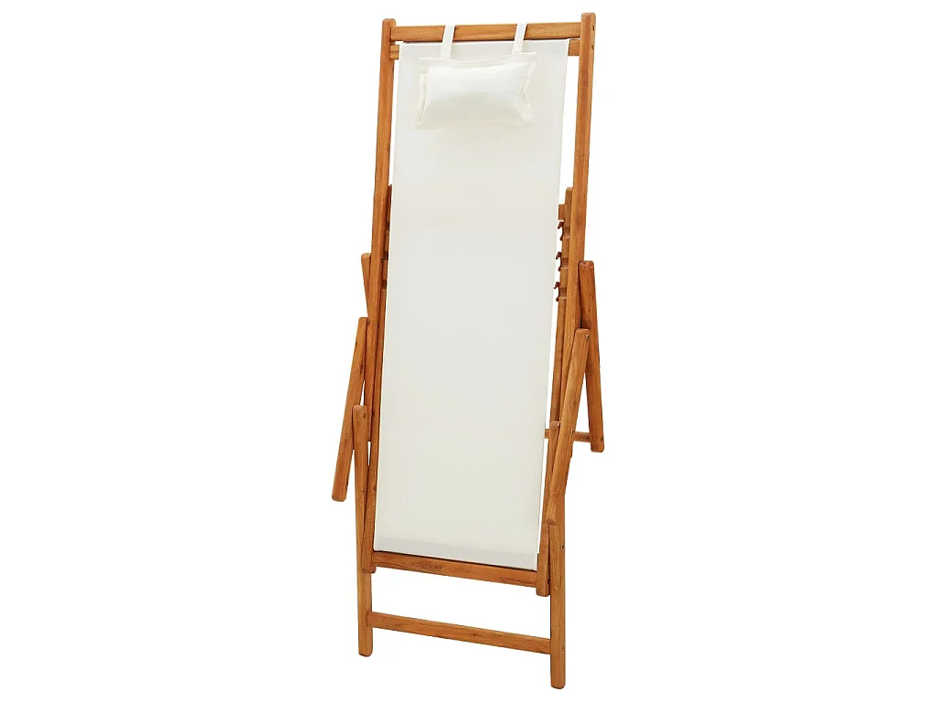 Chaise pliante en bois d'eucalyptus massif et tissu crème