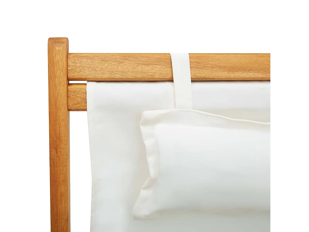 Chaise pliante en bois d'eucalyptus massif et tissu crème