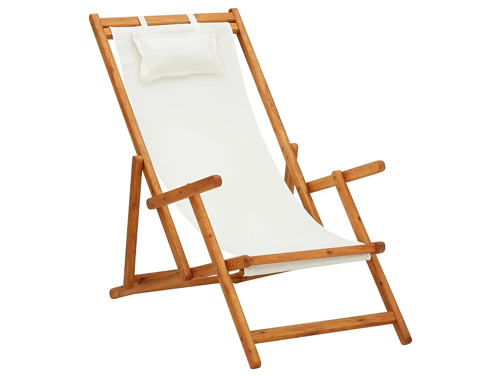 Chaise pliante en bois d'eucalyptus massif et tissu crème