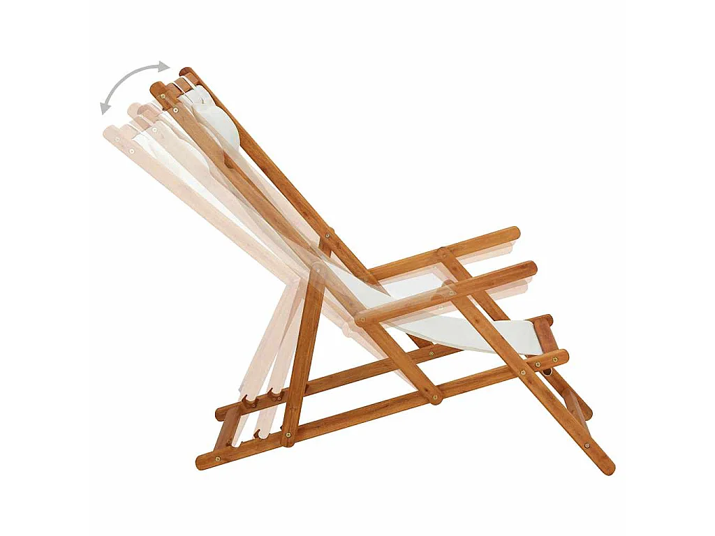 Chaise pliante en bois d'eucalyptus massif et tissu crème