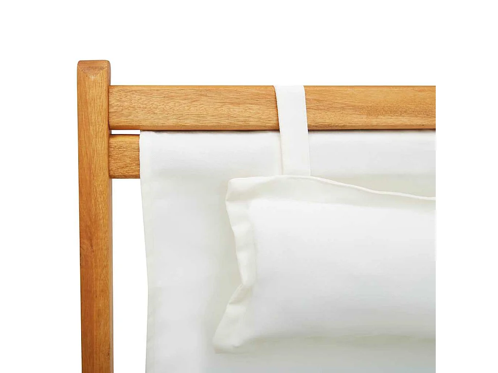 Chaise pliante en bois d'eucalyptus massif et tissu crème