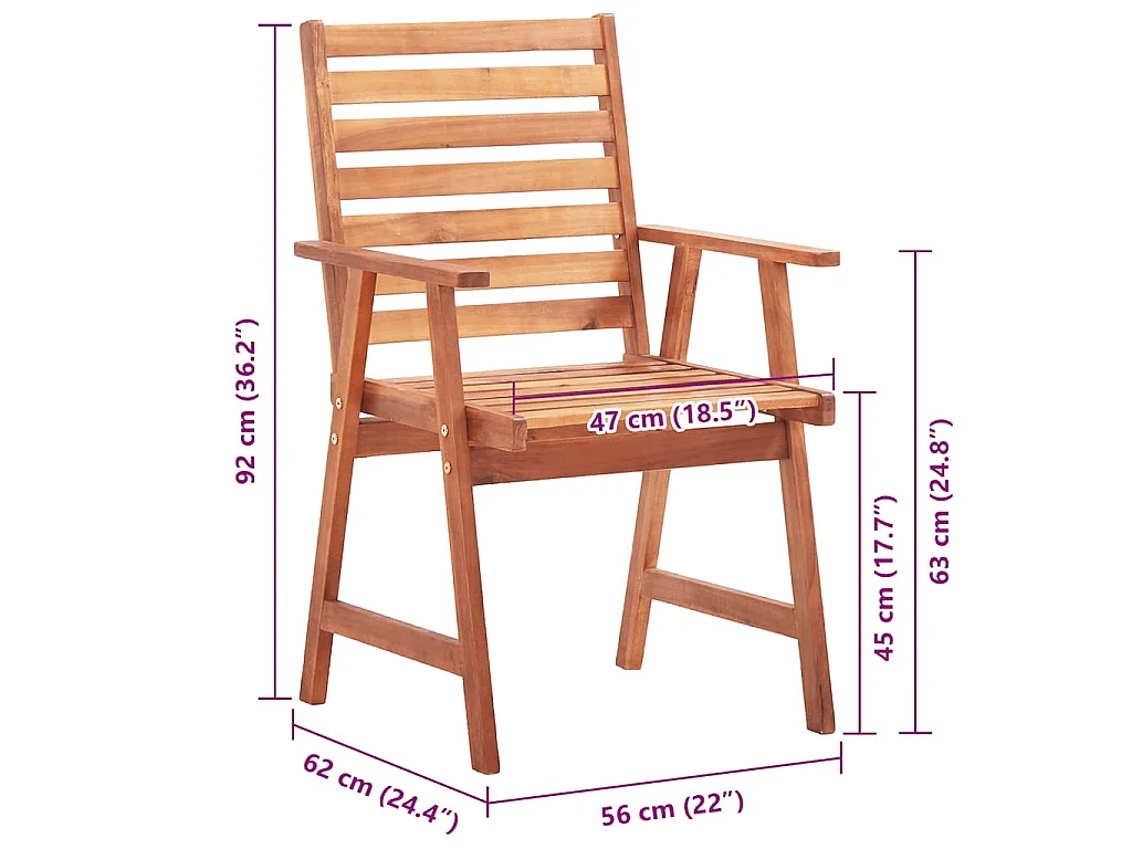 Chaises à manger d'extérieur lot de 8 et coussins Acacia massif