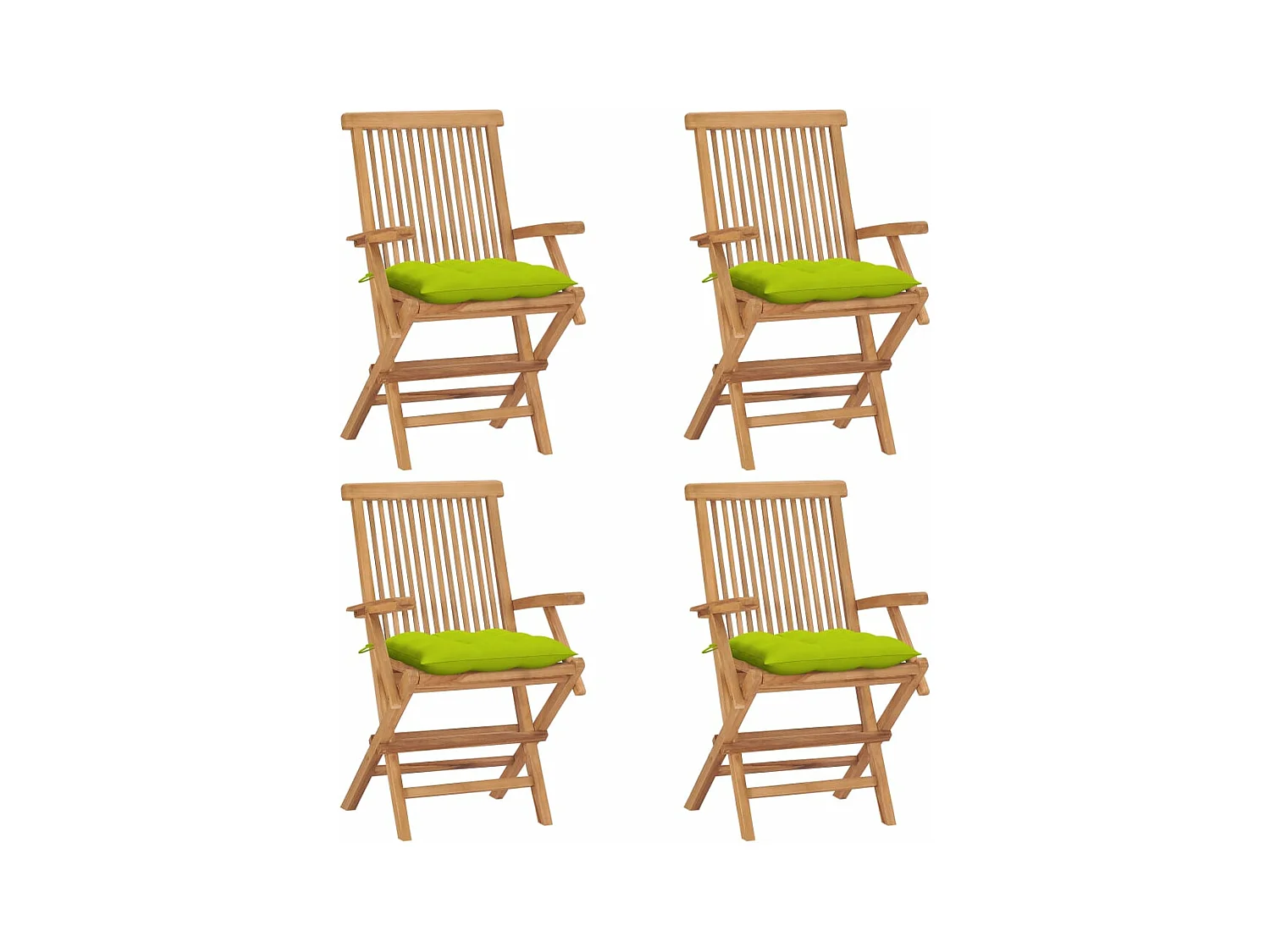 Chaises de jardin avec coussins vert vif lot de 4 Bois de teck