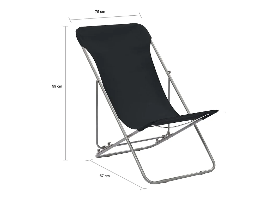 Chaises de plage pliables lot de 2 Acier et tissu oxford Noir