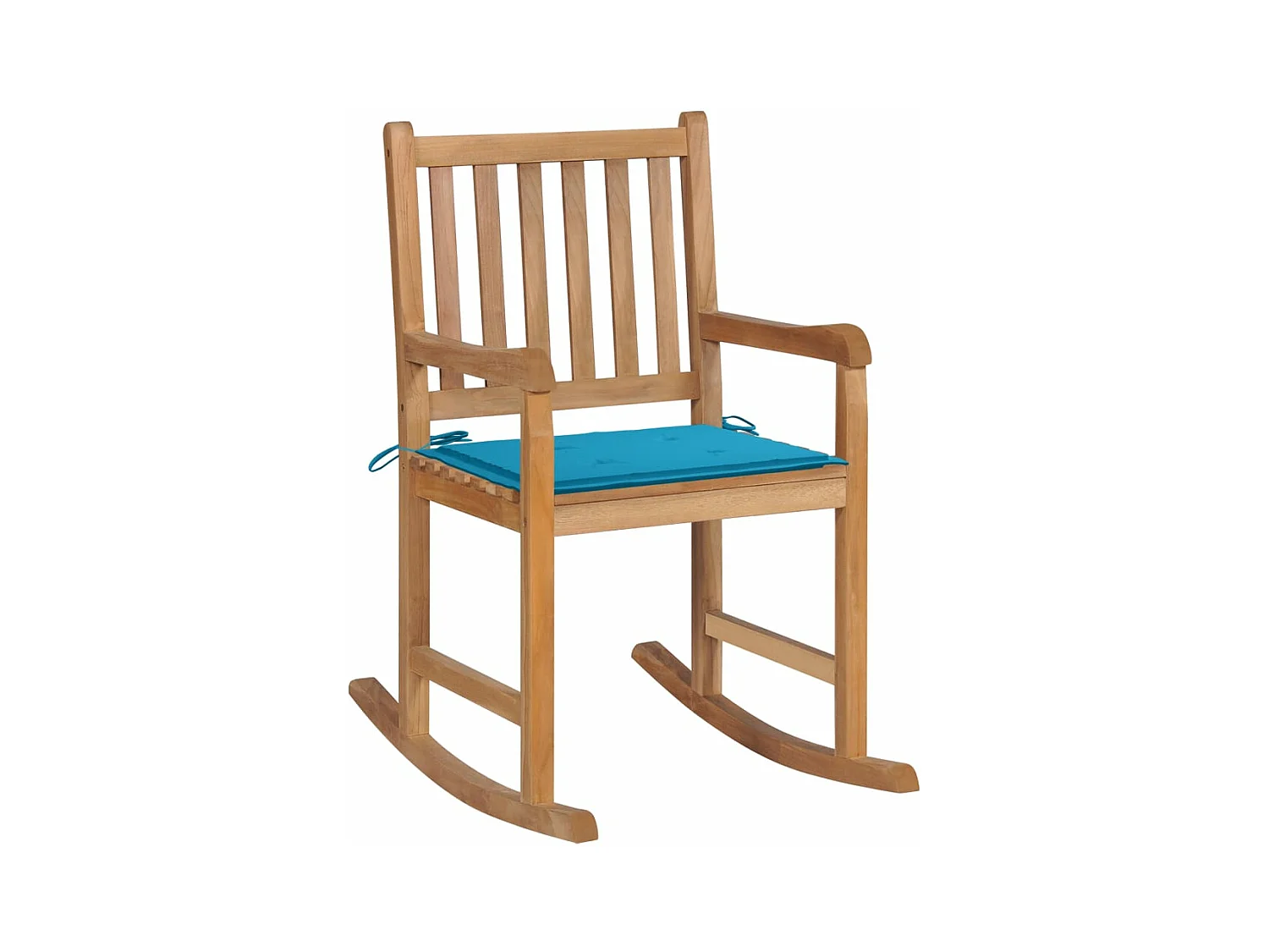 Schaukelstuhl mit Blauem Kissen Massivholz Teak