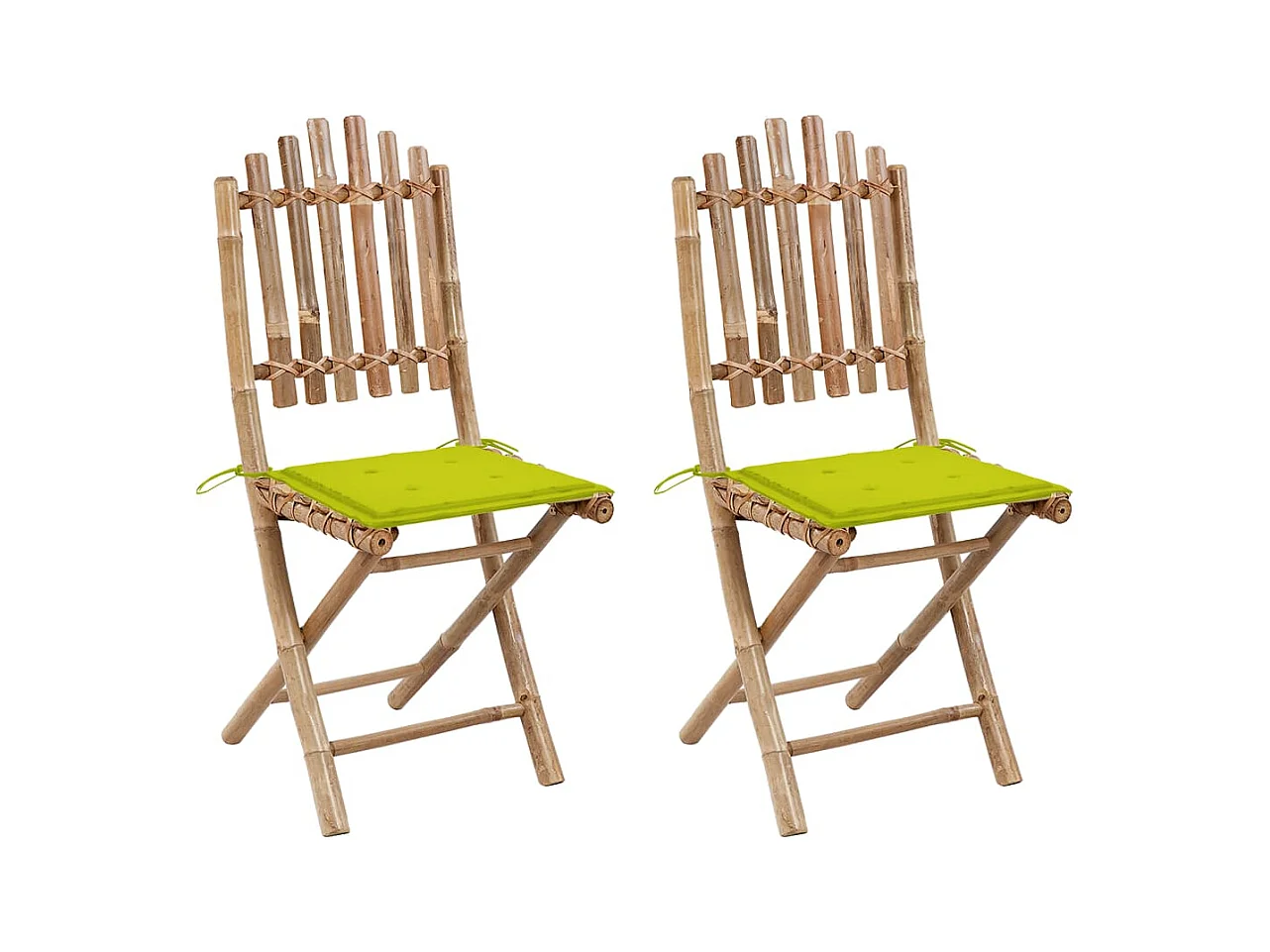 Chaises pliables de jardin lot de 2 avec coussins Bambou