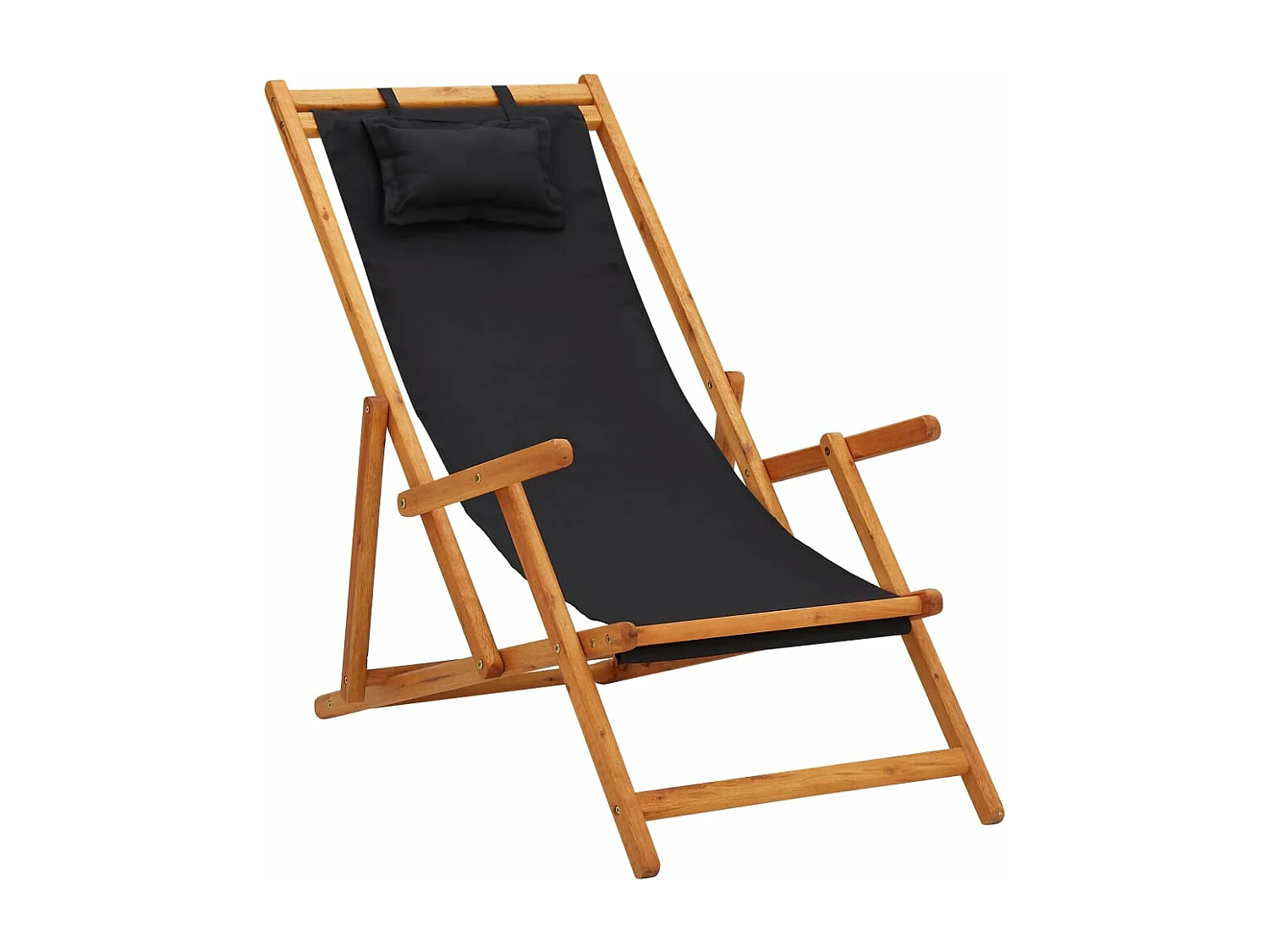 Strandstuhl Klappbar Massivholz Eukalyptus und Stoff Schwarz