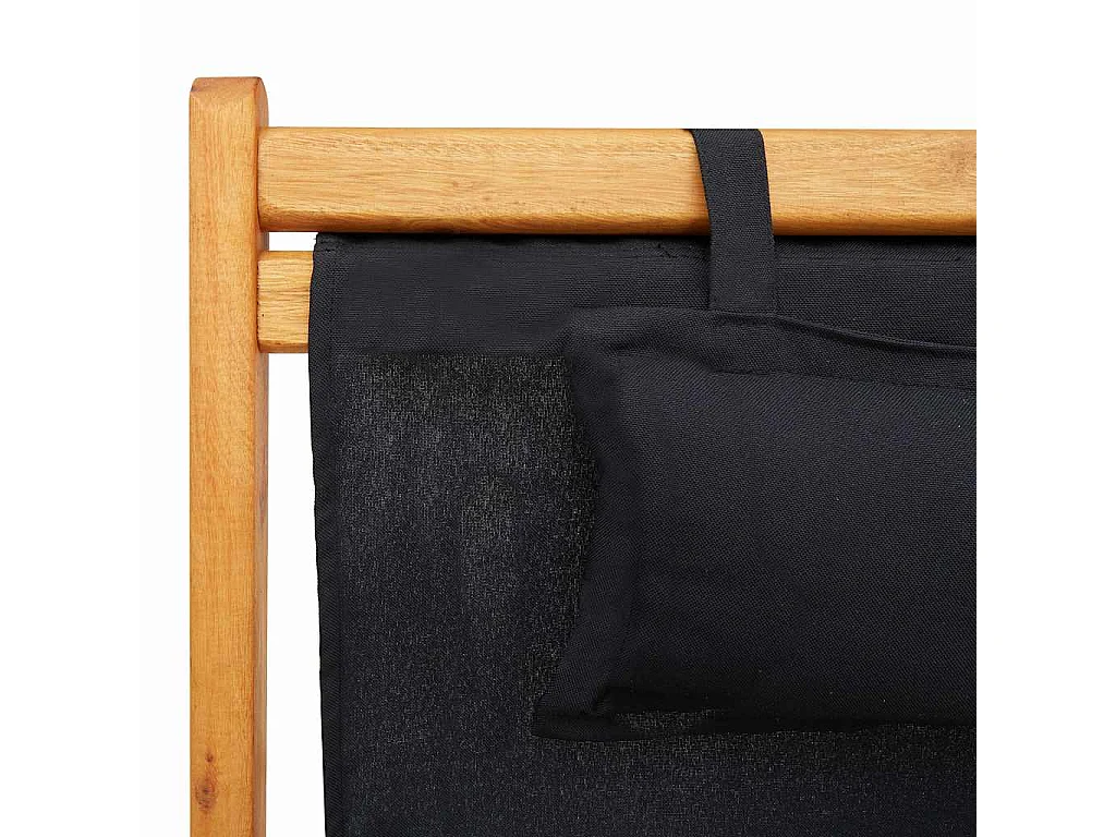 Chaise pliante en bois d'eucalyptus massif et tissu noir