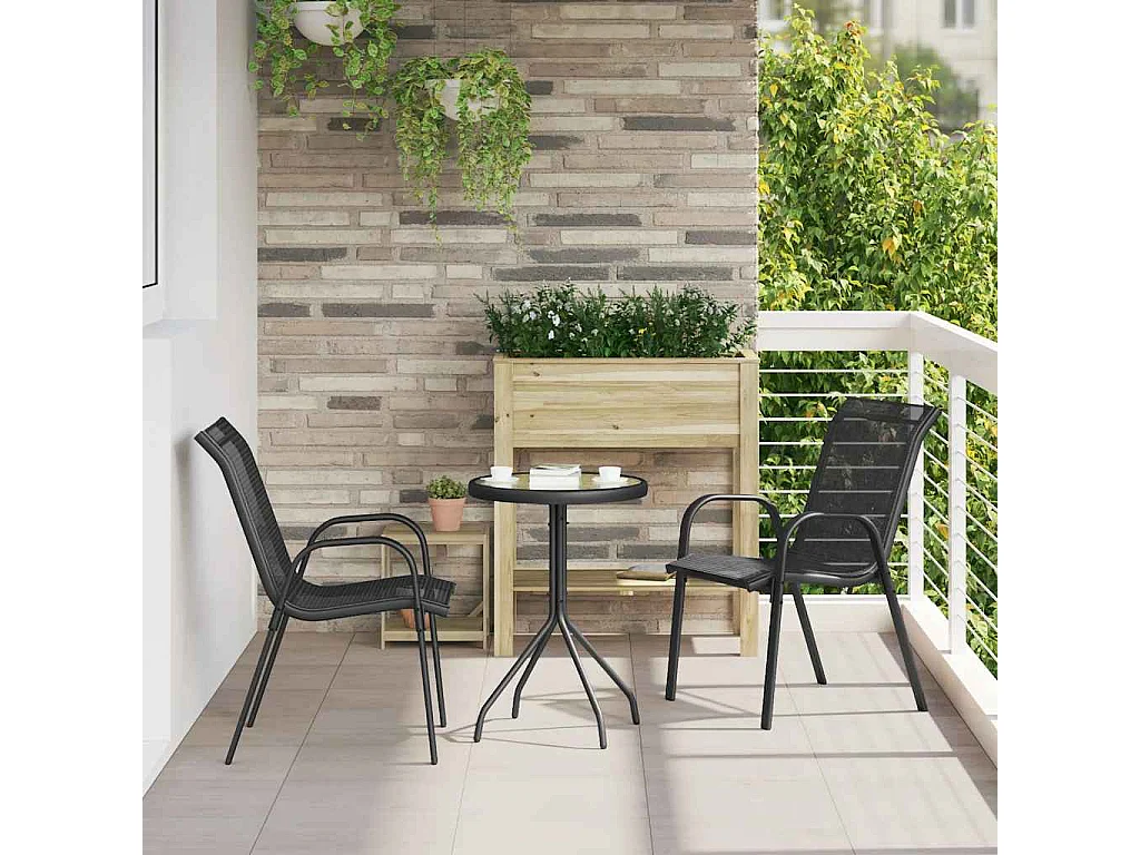 Sedie da Giardino Impilabili 2 pz in Tessuto Textilene Nero
