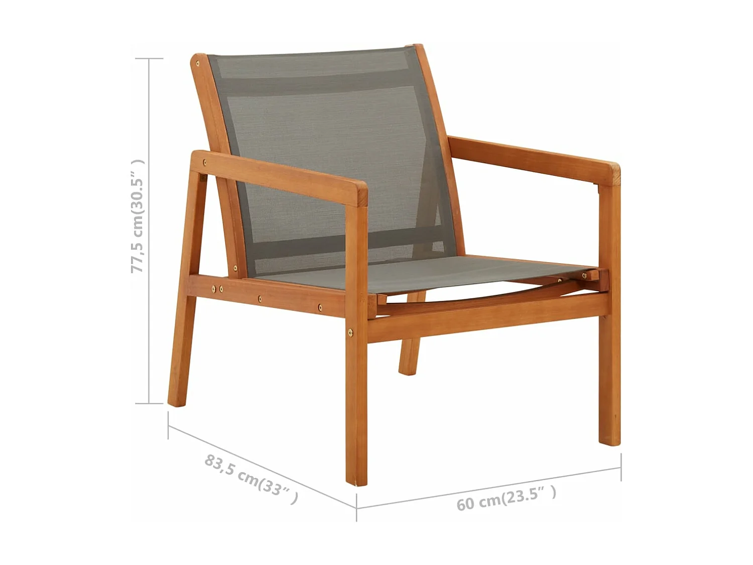 Chaise de jardin Gris Bois d'eucalyptus solide et textilène