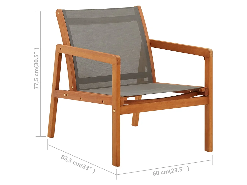Silla de jardín madera maciza de eucalipto y textilene gris