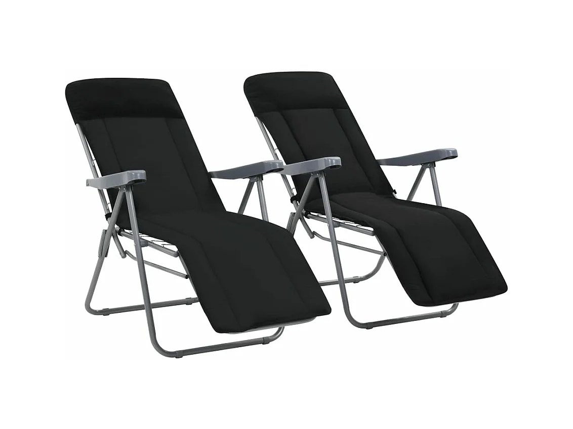 Chaises pliables de jardin avec coussins lot de 2 Noir
