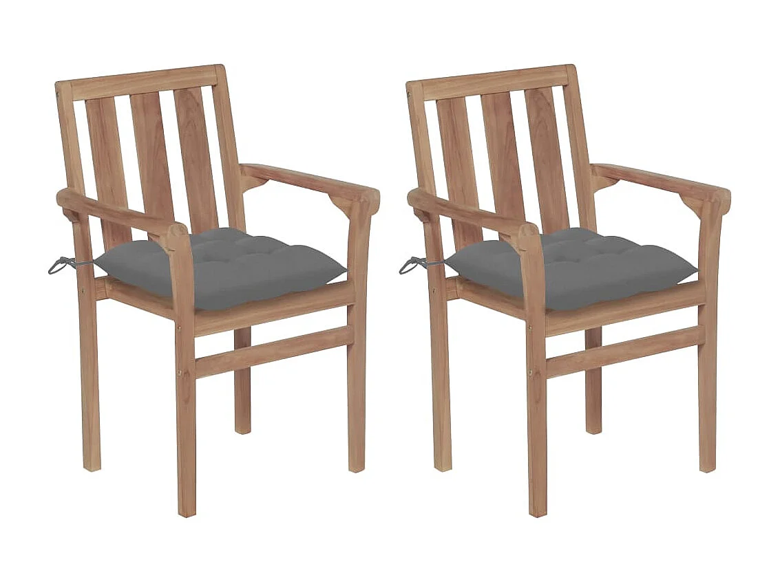 Chaises de jardin lot de 2 et coussins gris Bois de teck massif