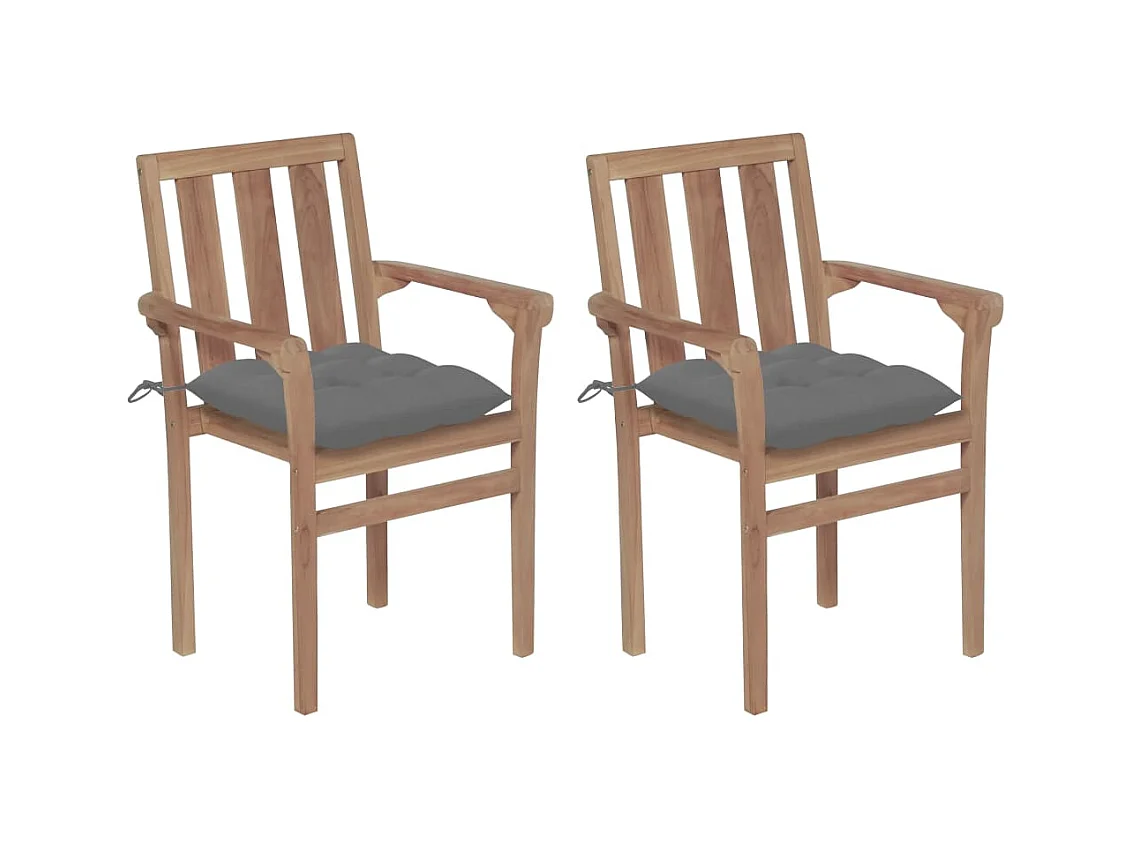 Gartenstühle 2 Stk. mit Grauen Kissen Massivholz Teak