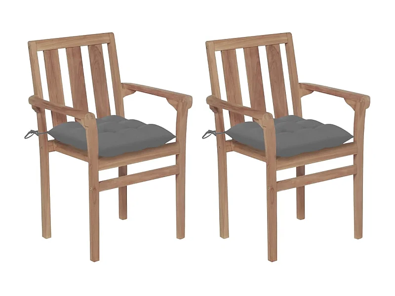 Chaises de jardin lot de 2 et coussins gris Bois de teck massif