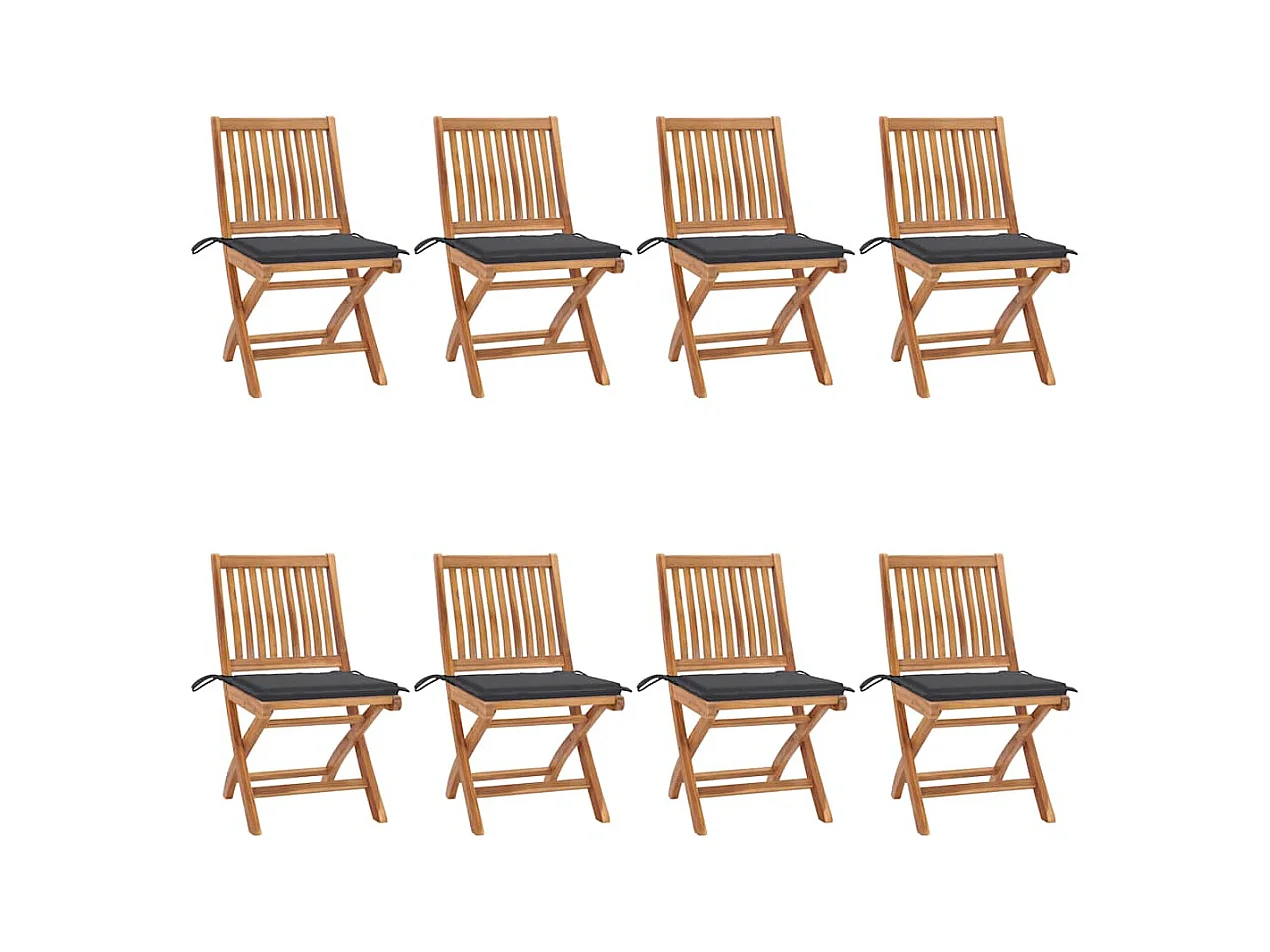 Chaises pliables de jardin avec coussins lot de 8 Teck solide