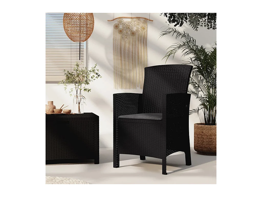 Chaise de jardin avec coussin Rotin PP Graphite