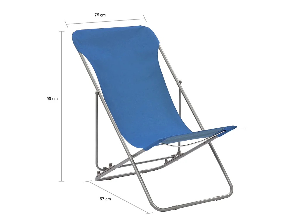 Chaises de plage pliables lot de 2 Acier et tissu oxford Bleu