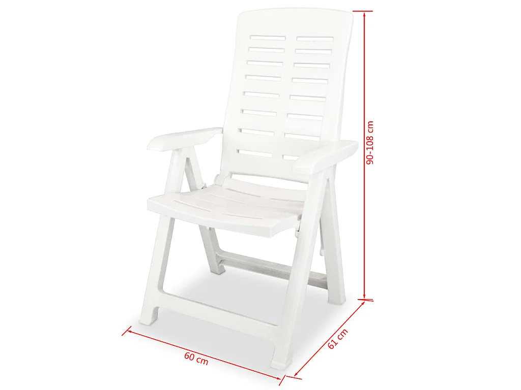 Cadeiras de jardim reclináveis 6 pcs plástico branco