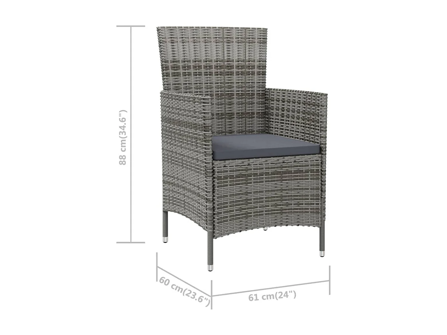 Tuinstoelen 2 st met kussens poly rattan grijs